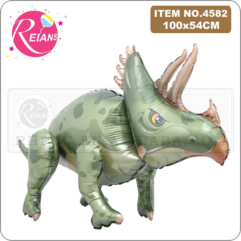 Green dinosaur-shaped balloon with 'REIANS' branding on a white background
