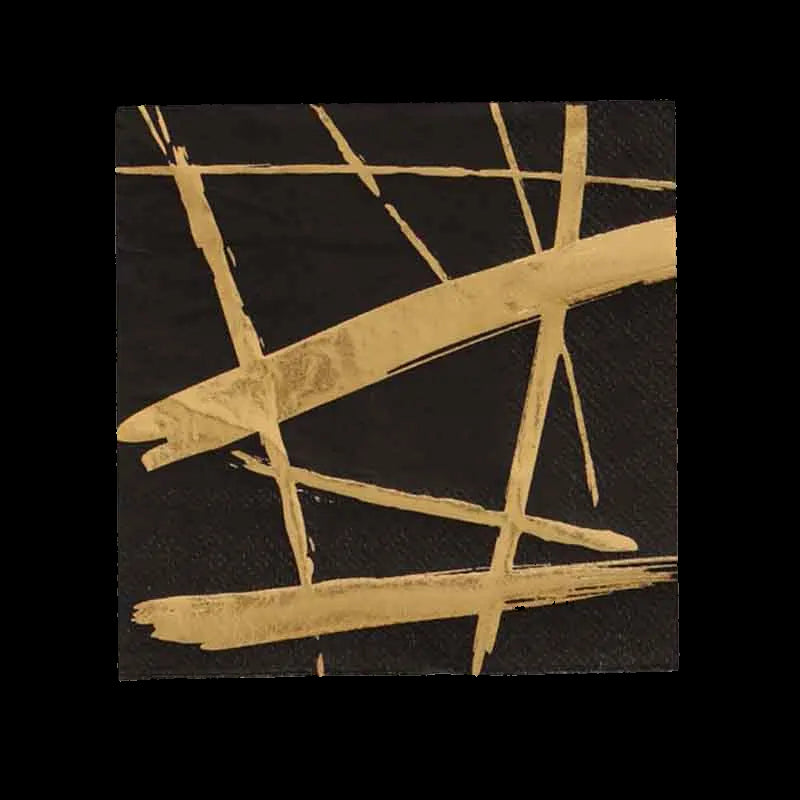 Black napkin with gold abstract patterns and 'Napkins 20pcs' text at the bottom.