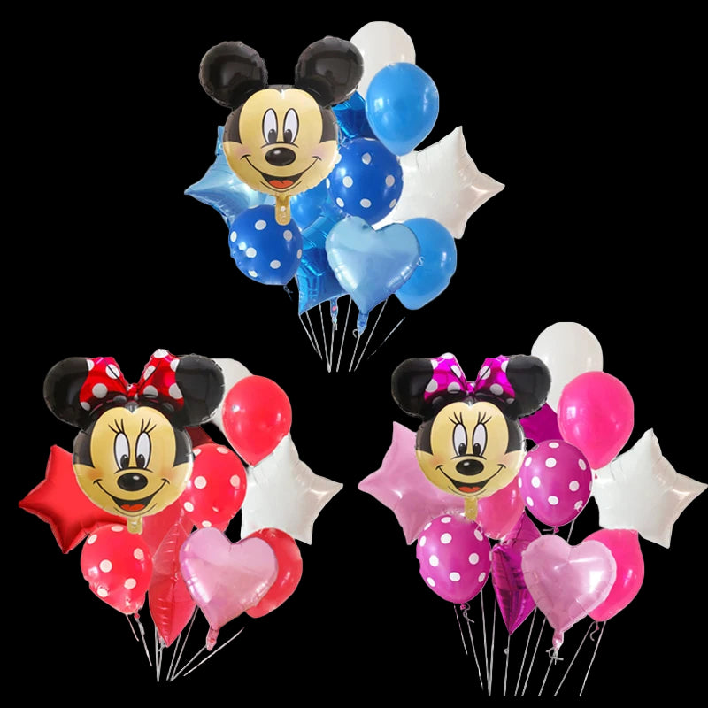 Three sets of balloons featuring cartoon characters on a white background