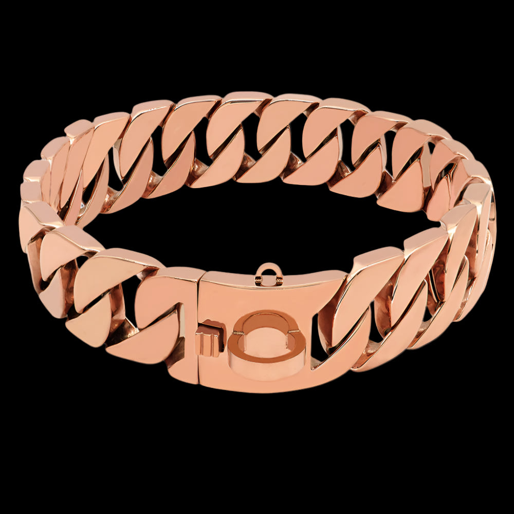 Rose gold chain bracelet on a white background