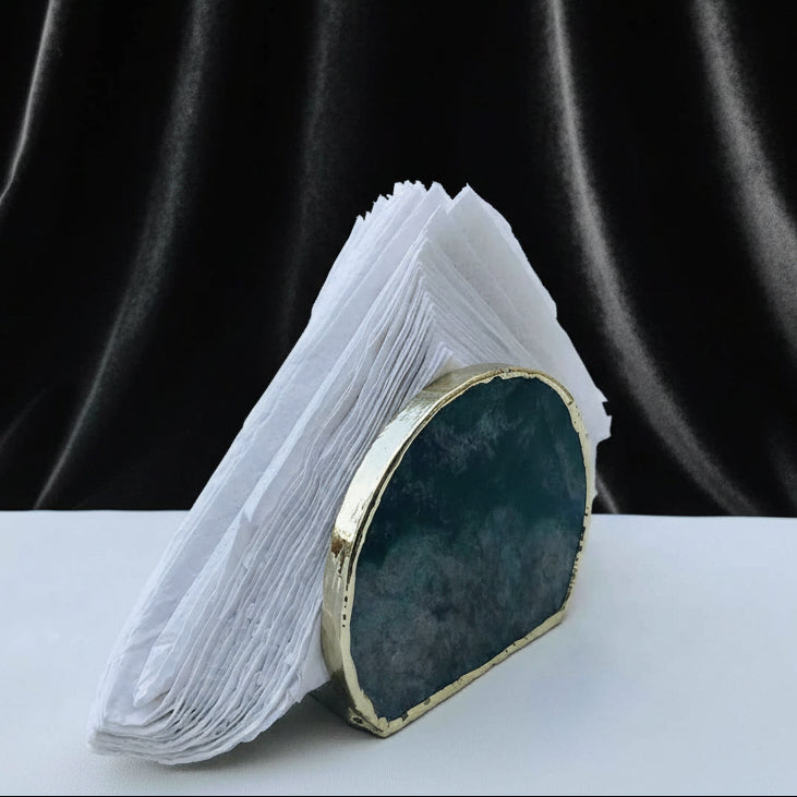 Hand Rounded Green Agate Napkin Holder Natural Stone - Lucky Girl Gifts