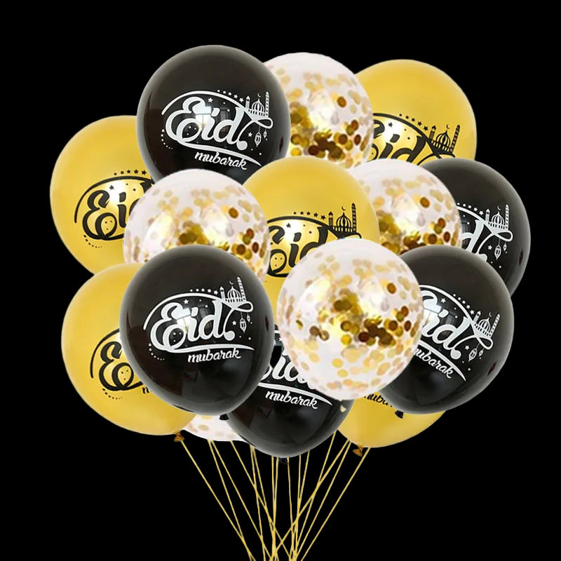 Bouquet of balloons with 'Eid Mubarak' text on a white background