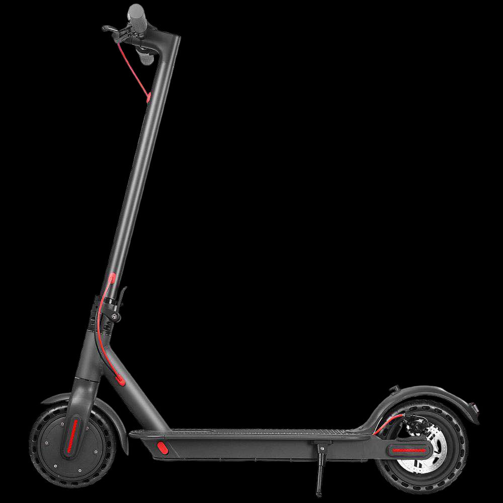 Black electric scooter with red accents on a white background
