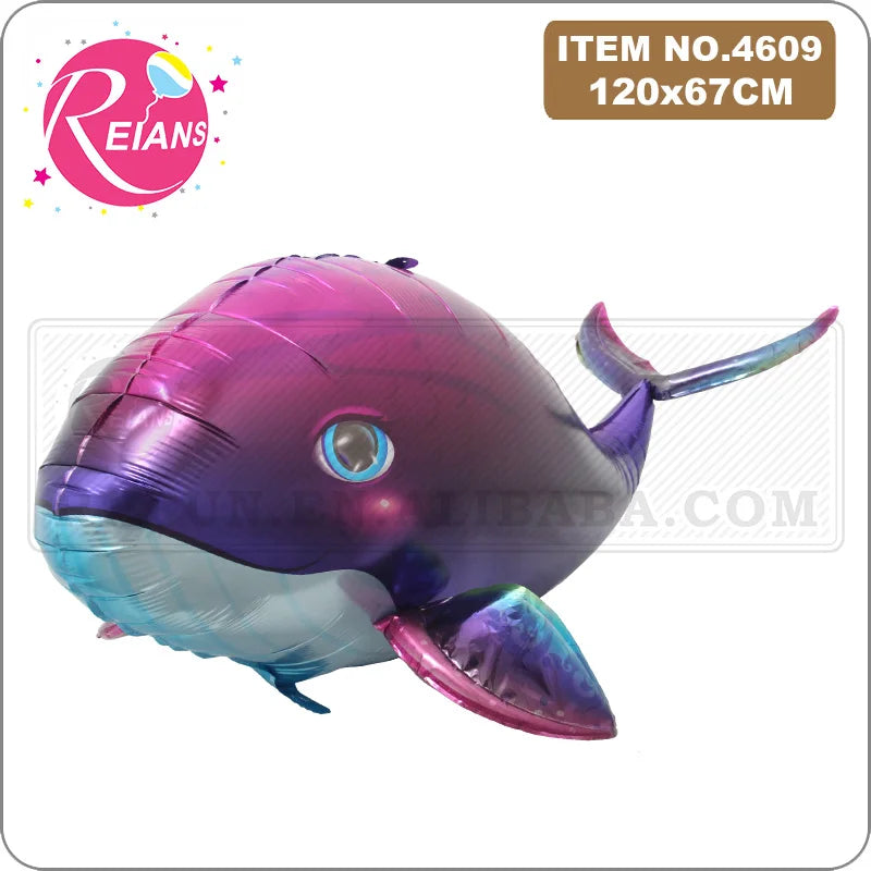 Colorful dolphin-shaped balloon with REIANS branding on a white background