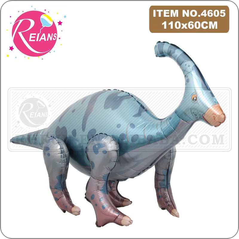 Dinosaur-shaped inflatable balloon with Reians branding on a white background