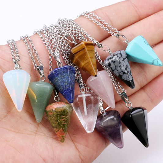 Natural Stone Pendant Hexagona Cone Pendulum Faceted Crystal Tarot Reading