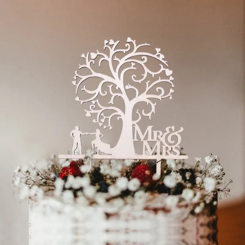 1 Pc Wooden Just Married Mr & Mrs Bride and Groom Wedding Cake Topper