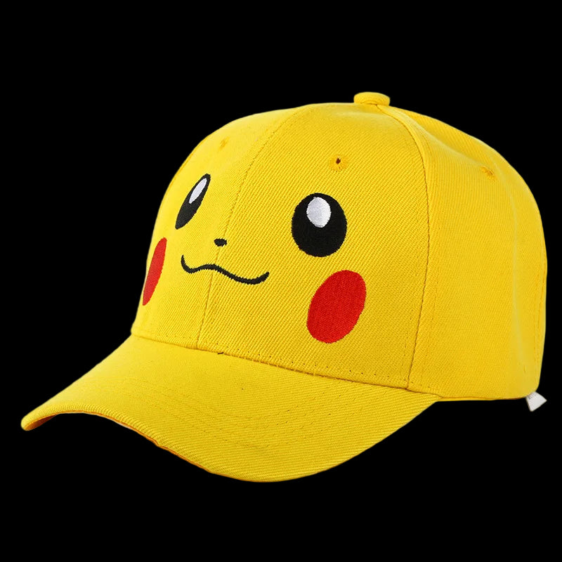 Yellow cap with Pikachu face design on a white background