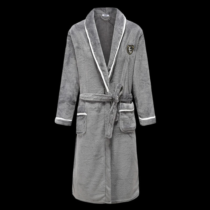 Men Nightgown Kimono Bathrobe Coral Fleece Solid Color Sleepwear