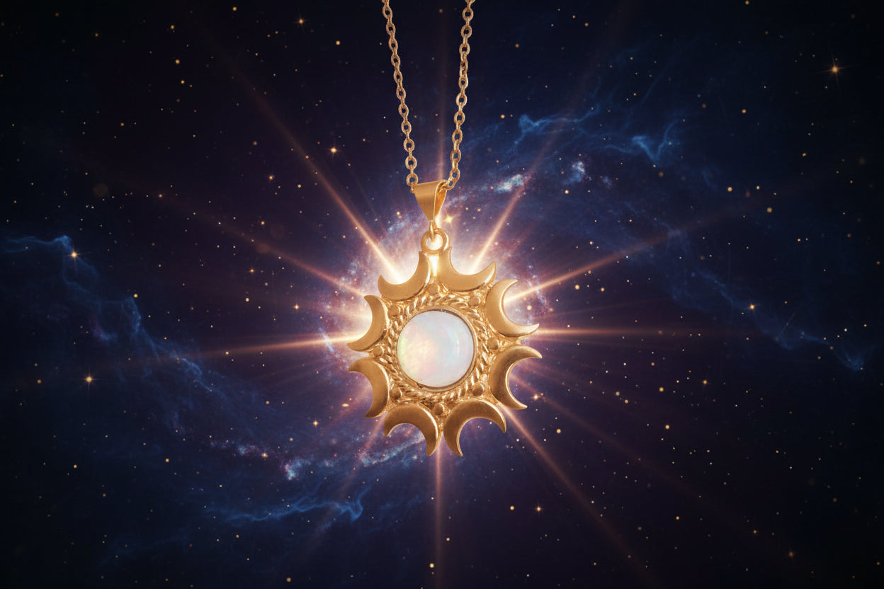 Lunar Witch Necklace - Enchanting Rainbow Moonstone Pendant - Lucky Girl Gifts