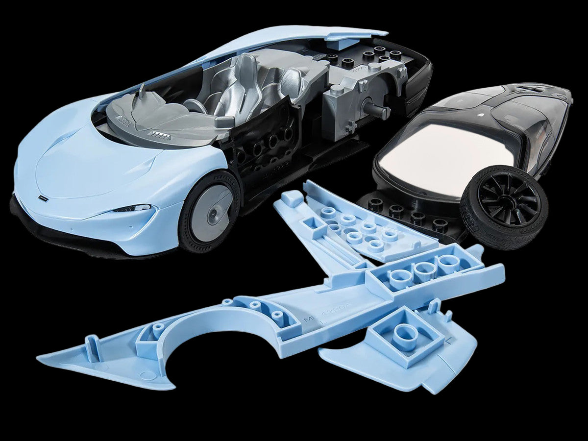 Skill 1 Model Kit McLaren Speedtail Light Blue with Black Top Snap Together Painted Plastic Model Car Kit by Airfix Quickbuild