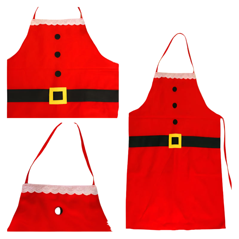 Red apron with black belt and buttons on a white background