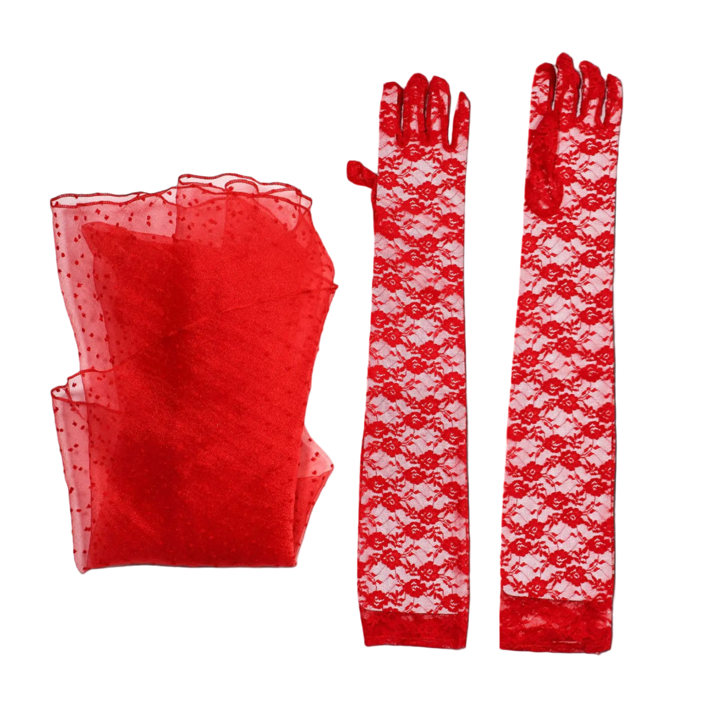 Red lace gloves on a white background