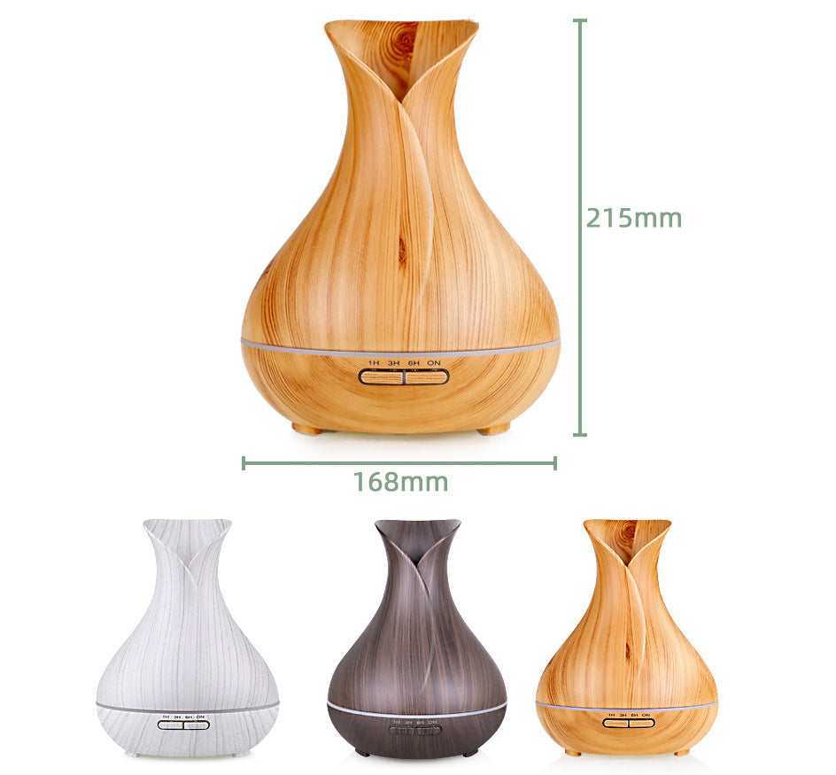 Wooden diffuser with dimensions and other diffusers shown below on a white background