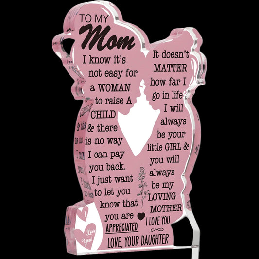Pink silhouette of a woman with engraved text for a mother on a white background