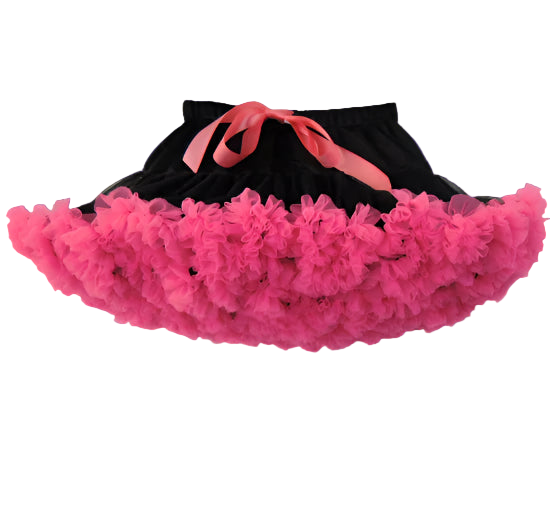 Black skirt with pink ruffled petticoat on a white background