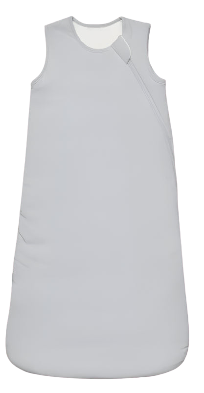 Gray sleeping bag with temperature rating on a white background