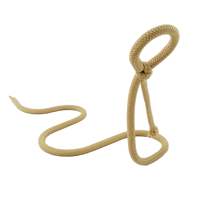 Beige rope with a knot on a white background