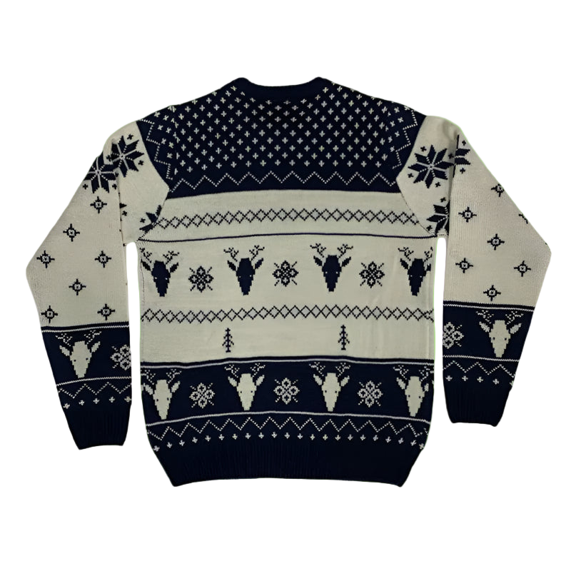 Sweater with black and white pattern on a white background