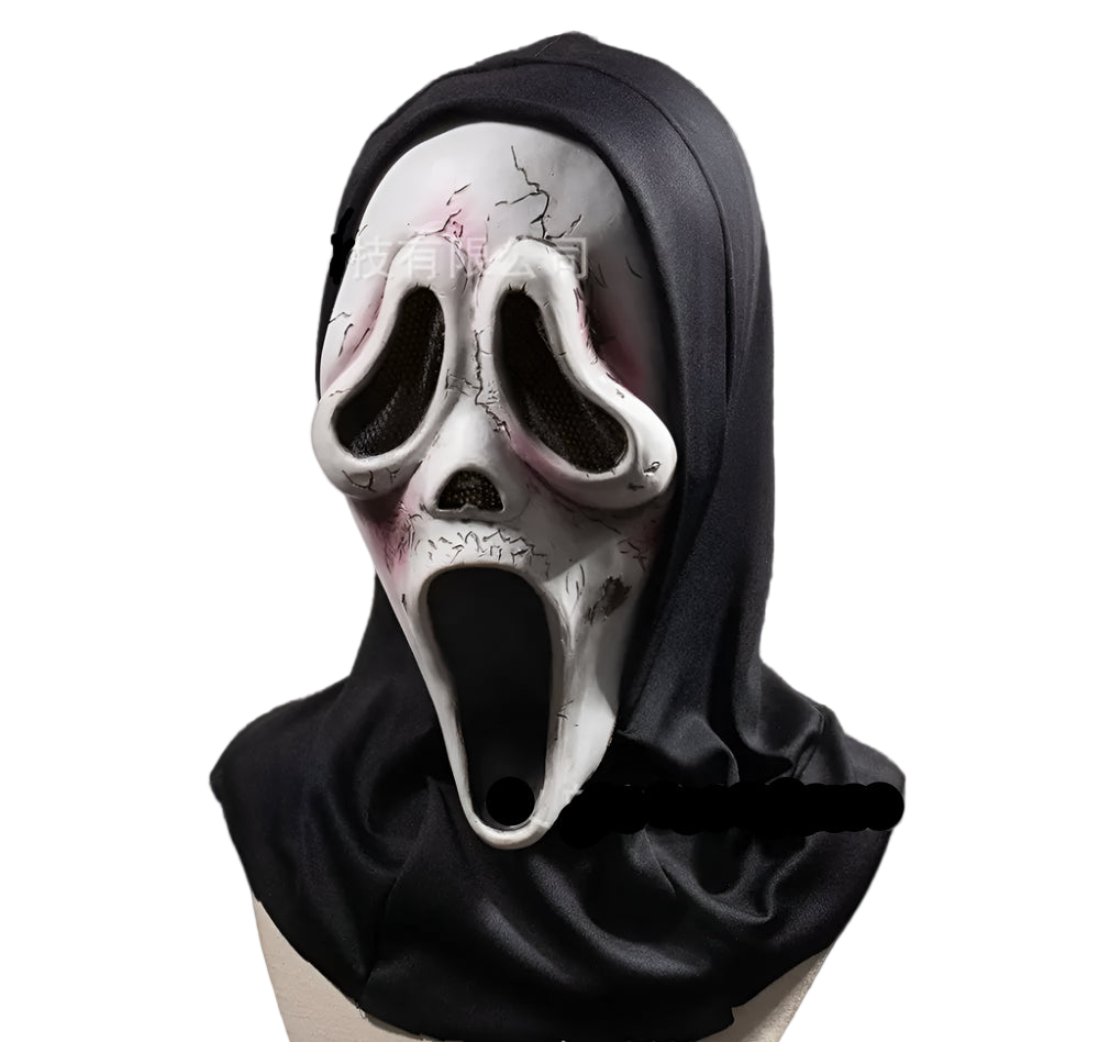 Halloween mask with black hood on a white background