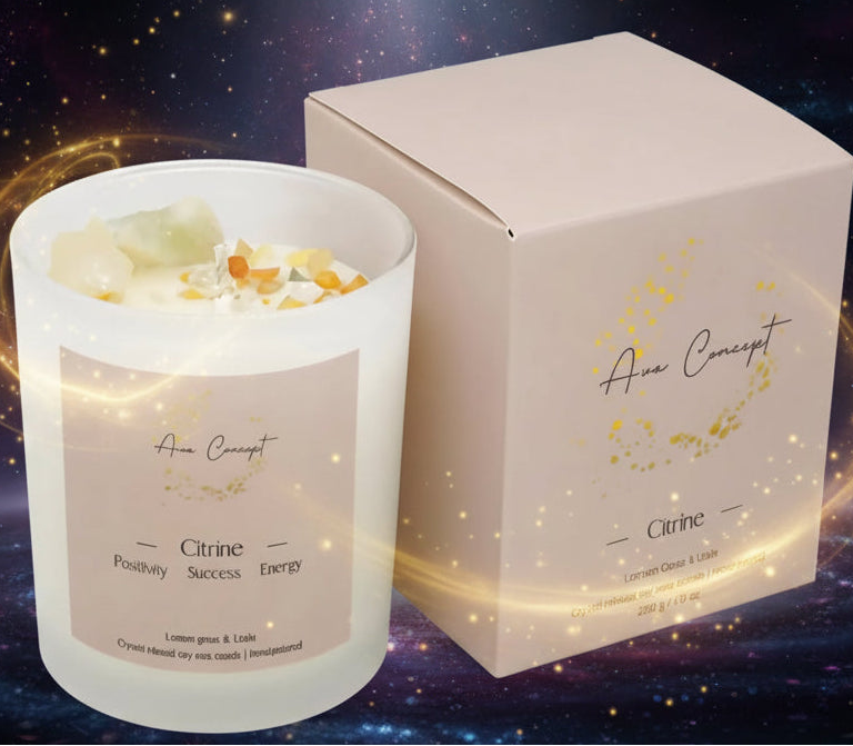 Crystal Candle with Citrine and Clear Quartz for Energy Cleansing and Positivity - Lucky Girl Gifts