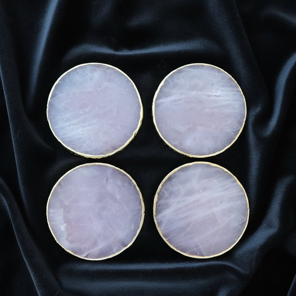 Rose Quartz Agate Coasters - Set of 4 Large Hand-Rounded Personalised Momentos - Lucky Girl Gifts
