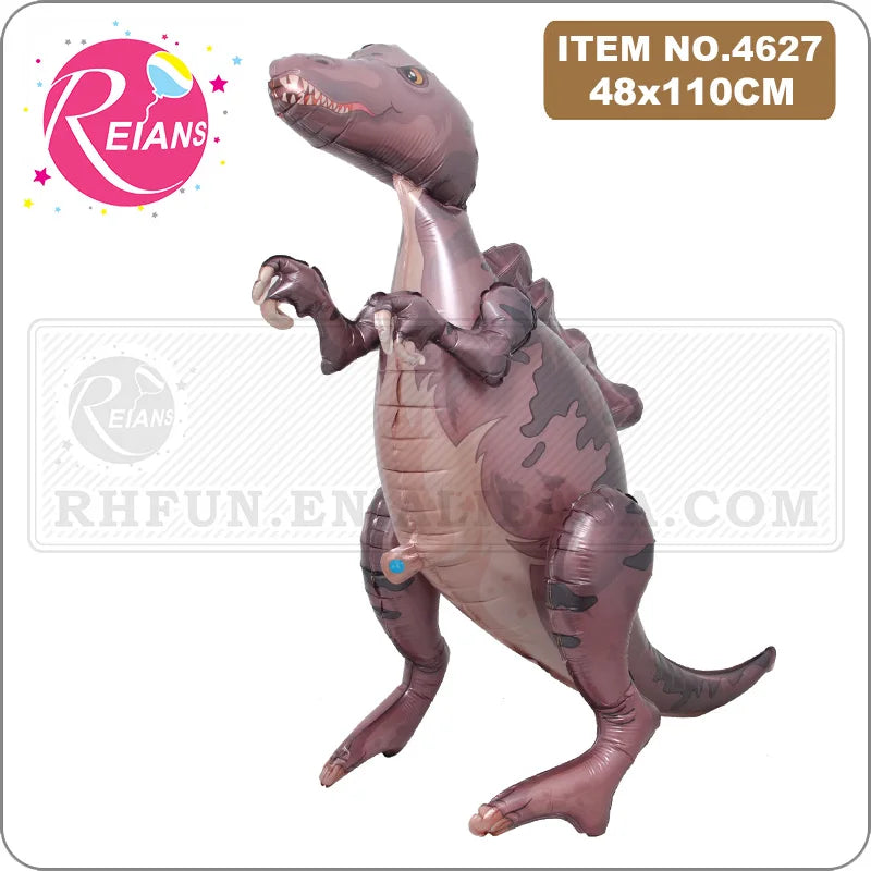 Inflatable dinosaur toy with Reians branding on a white background