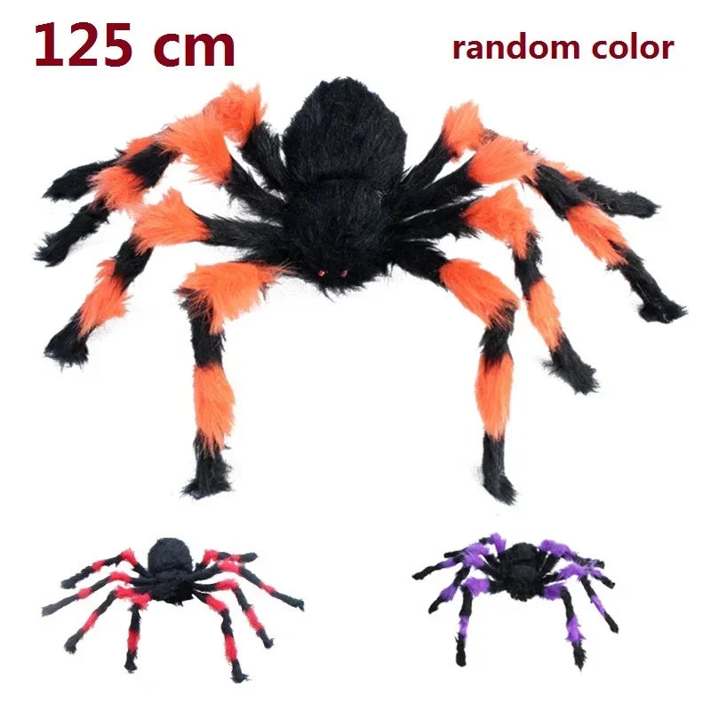 Halloween spider decoration with size indication and color randomness text.