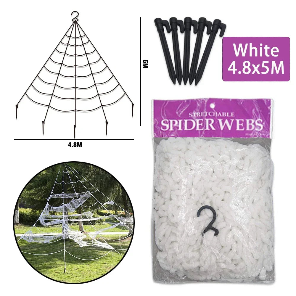 Packaging of stretchable spider webs with a spider web structure diagram and hooks.