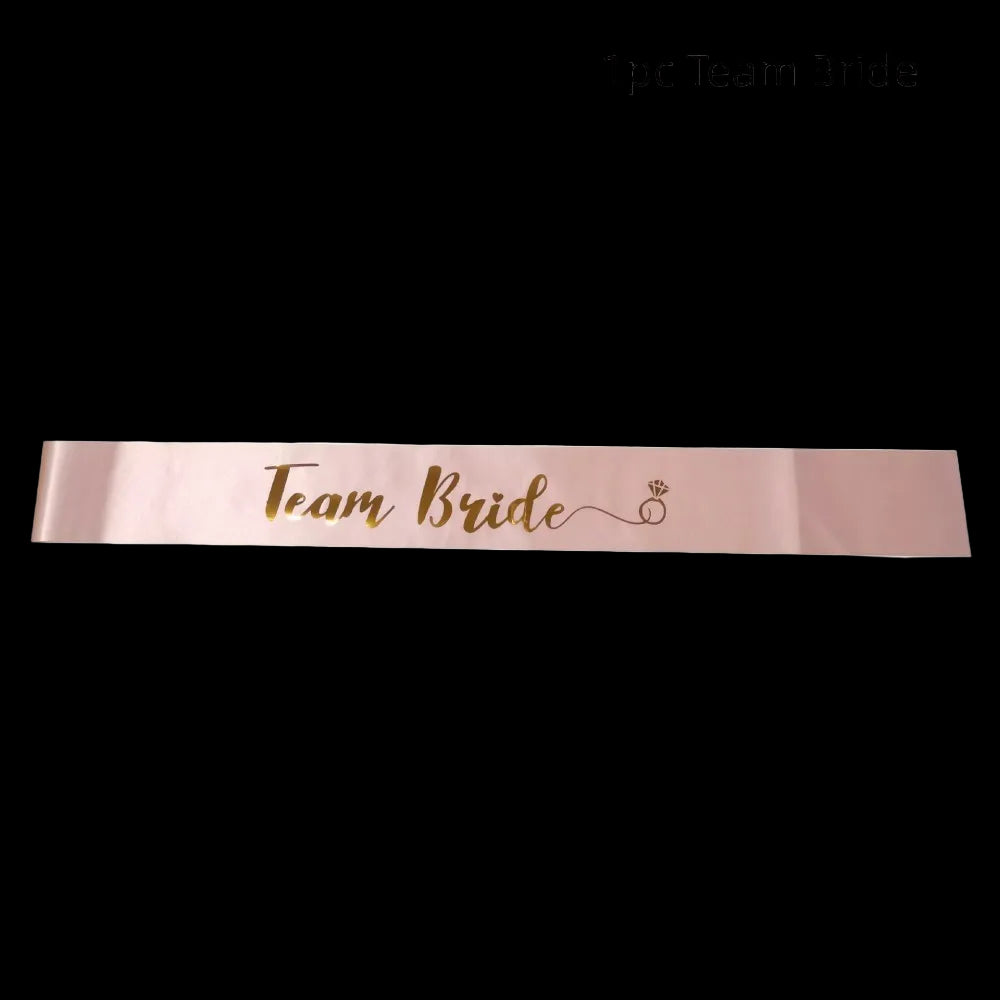Rose gold sash with 'Team Bride' text on a white background