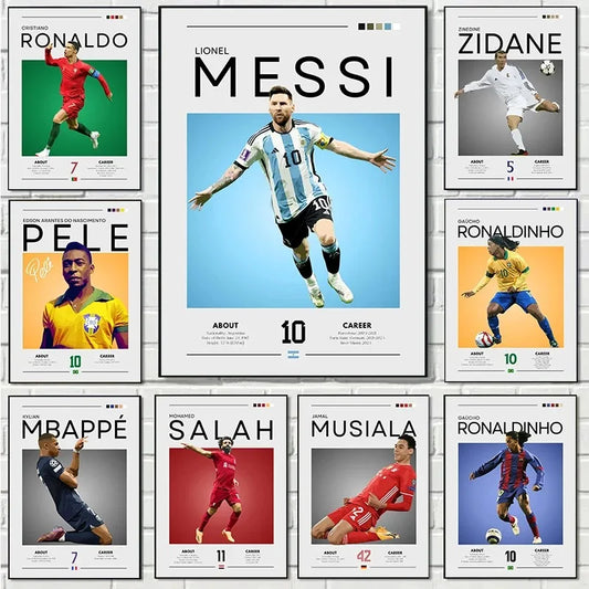 Famous Football Celebrity Posters and Prints Canvas Modern Wall Art Picture Messi, Ronaldo, Pele, Maradona and more