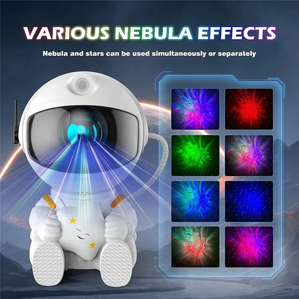 Toy projector with nebula effects on a dark background