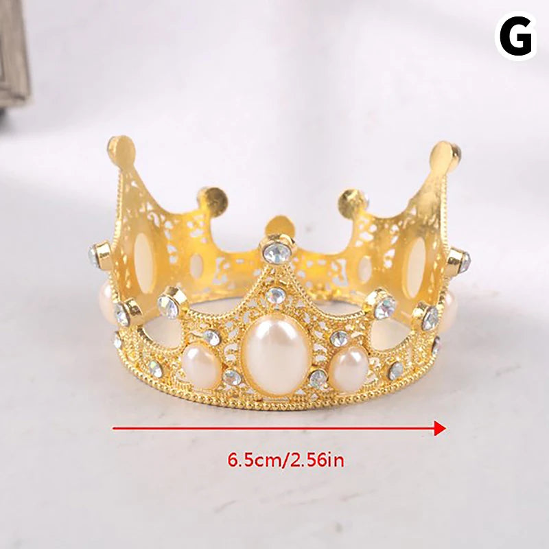 Mini Crown Cake Topper Pearl Tiara for Wedding Birthday Party Cake Decoration