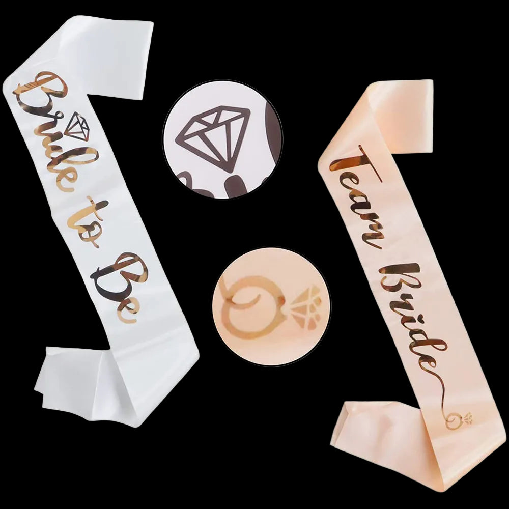 Two sashes with 'Bride to Be' and 'Teezy Bride' text on a white background.