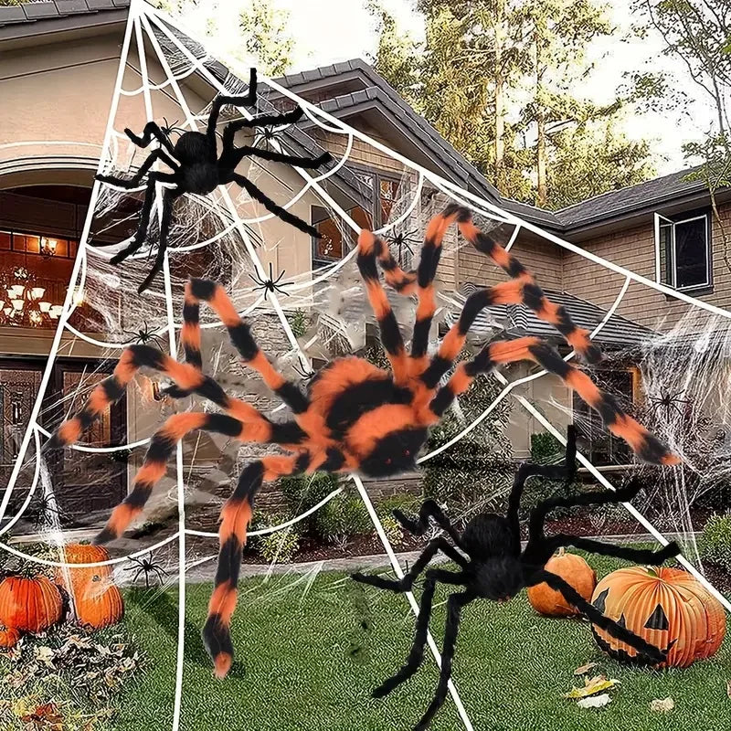 Halloween Giant Stretchy Spider and Web Outdoor Haunted House Party Props