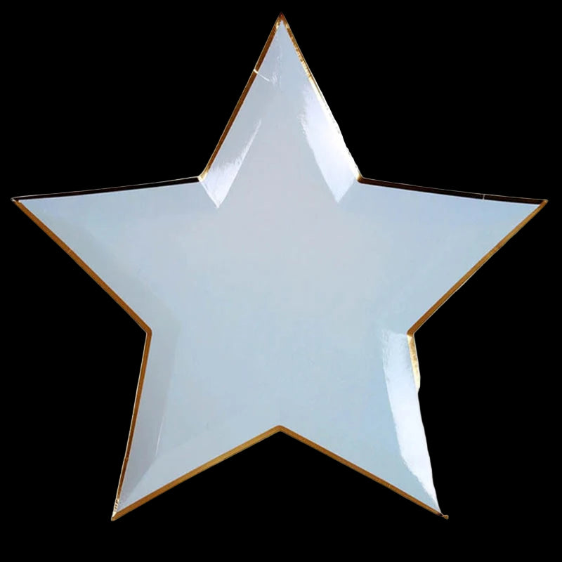 Star-shaped plate with gold rim on a white background