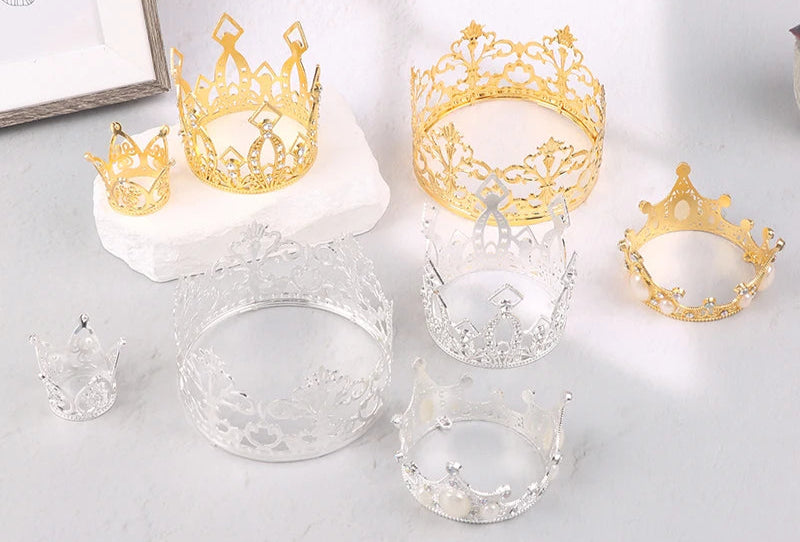 Mini Crown Cake Topper Pearl Tiara for Wedding Birthday Party Cake Decoration