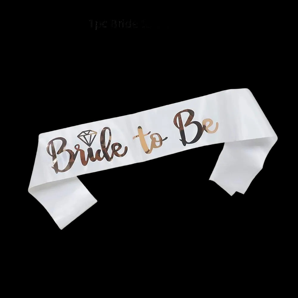 White sash with 'Bride to Be' text on a white background