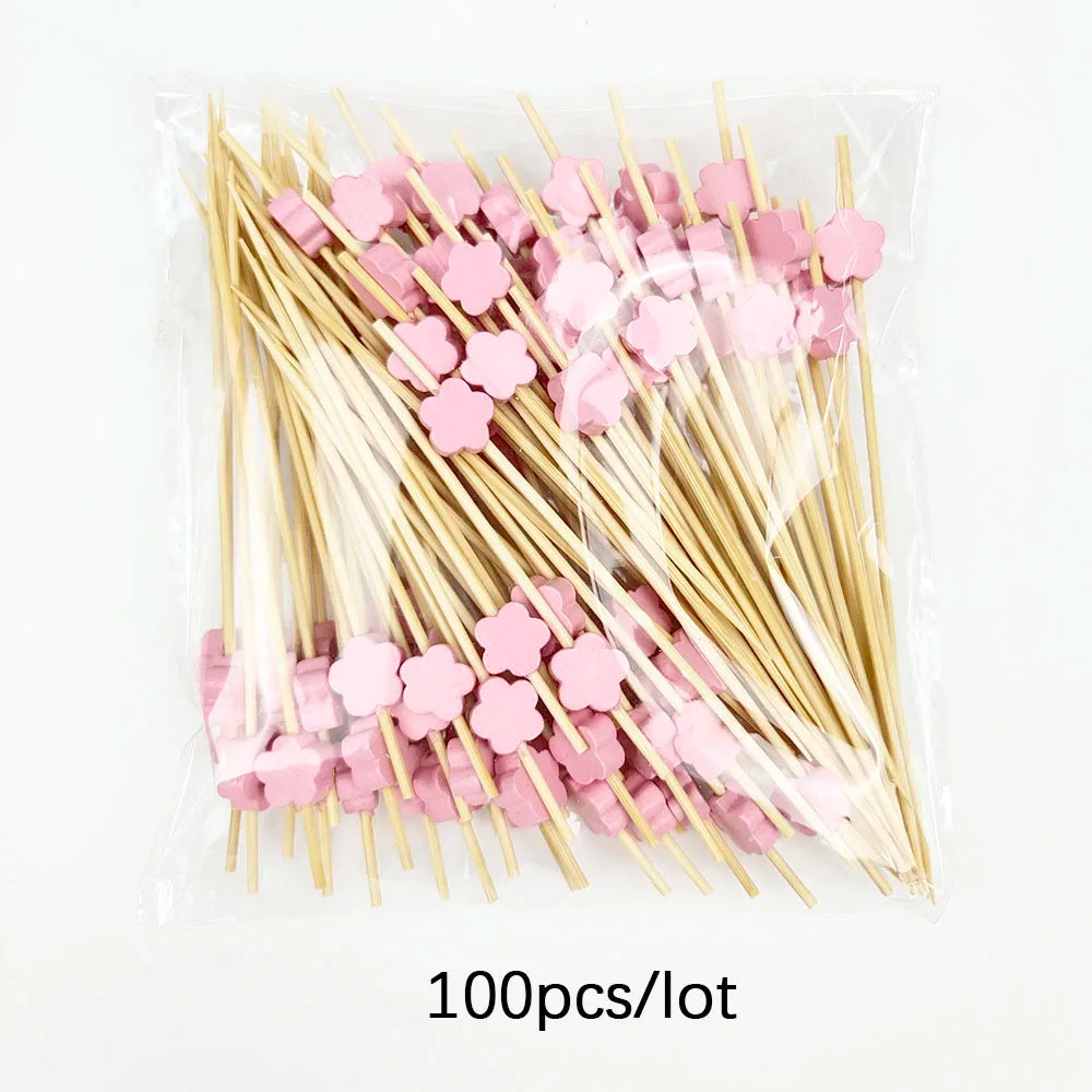 Wedding Pearl Bamboo Wooden Cocktail Picks Fruit Picks Skewer Party Supplies Variety