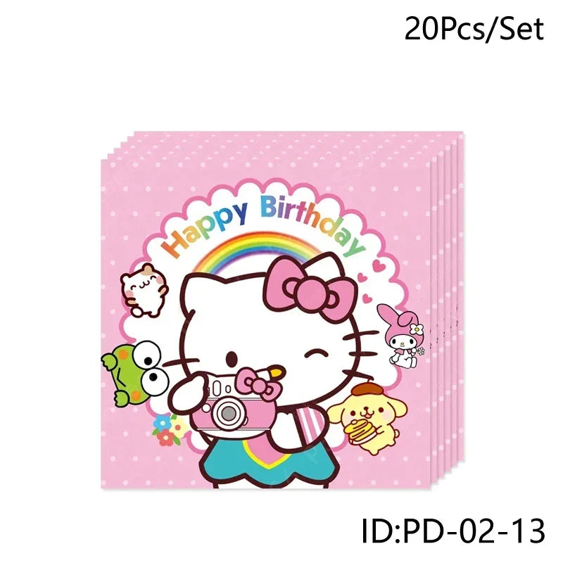 Pack of 20 birthday party bags with Hello Kitty design on a white background
