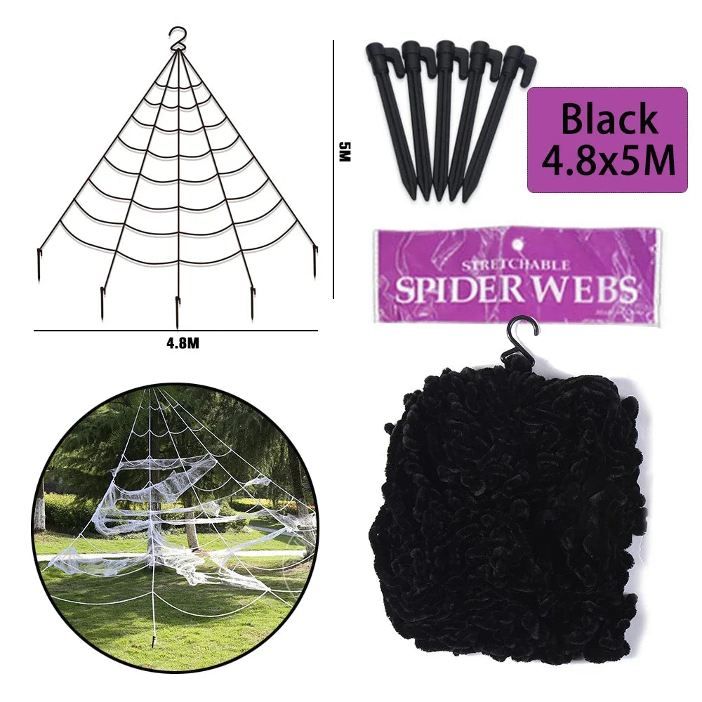 Halloween Giant Stretchy Spider and Web Outdoor Haunted House Party Props