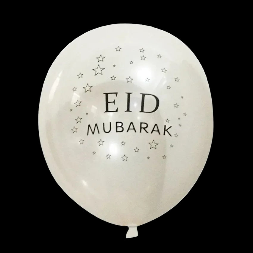 White balloon with 'EID MUBARAK' text and star patterns on a white background