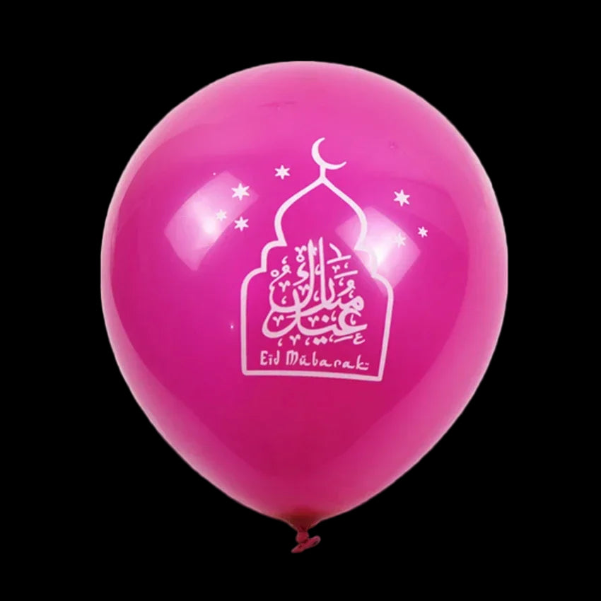 Pink balloon with 'Eid Mubarak' text and design on a white background