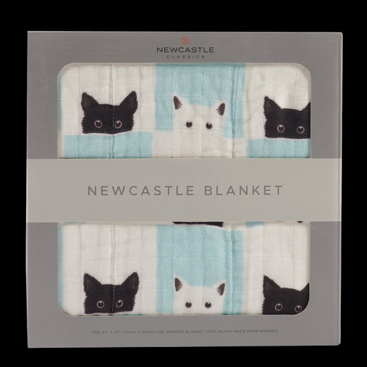 Newcastle Classics blanket with cat design packaging
