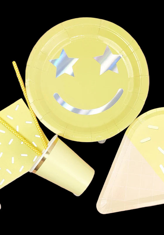 8 pcs Color Star Smiling 9 inch Plates Birthday Party Decorations Tableware Set