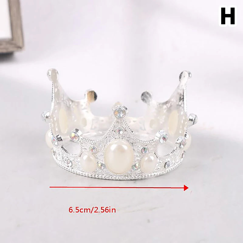 Mini Crown Cake Topper Pearl Tiara for Wedding Birthday Party Cake Decoration