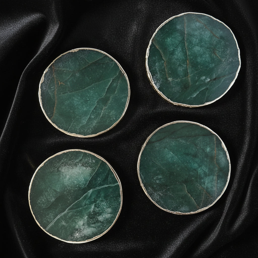 Sage Green Agate Coasters - Set of 4 Large Hand Rounded Personalised Momentos - Lucky Girl Gifts