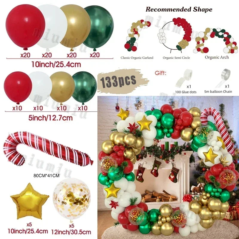 Balloon decoration set with balloons, arches, and other festive items for Christmas.