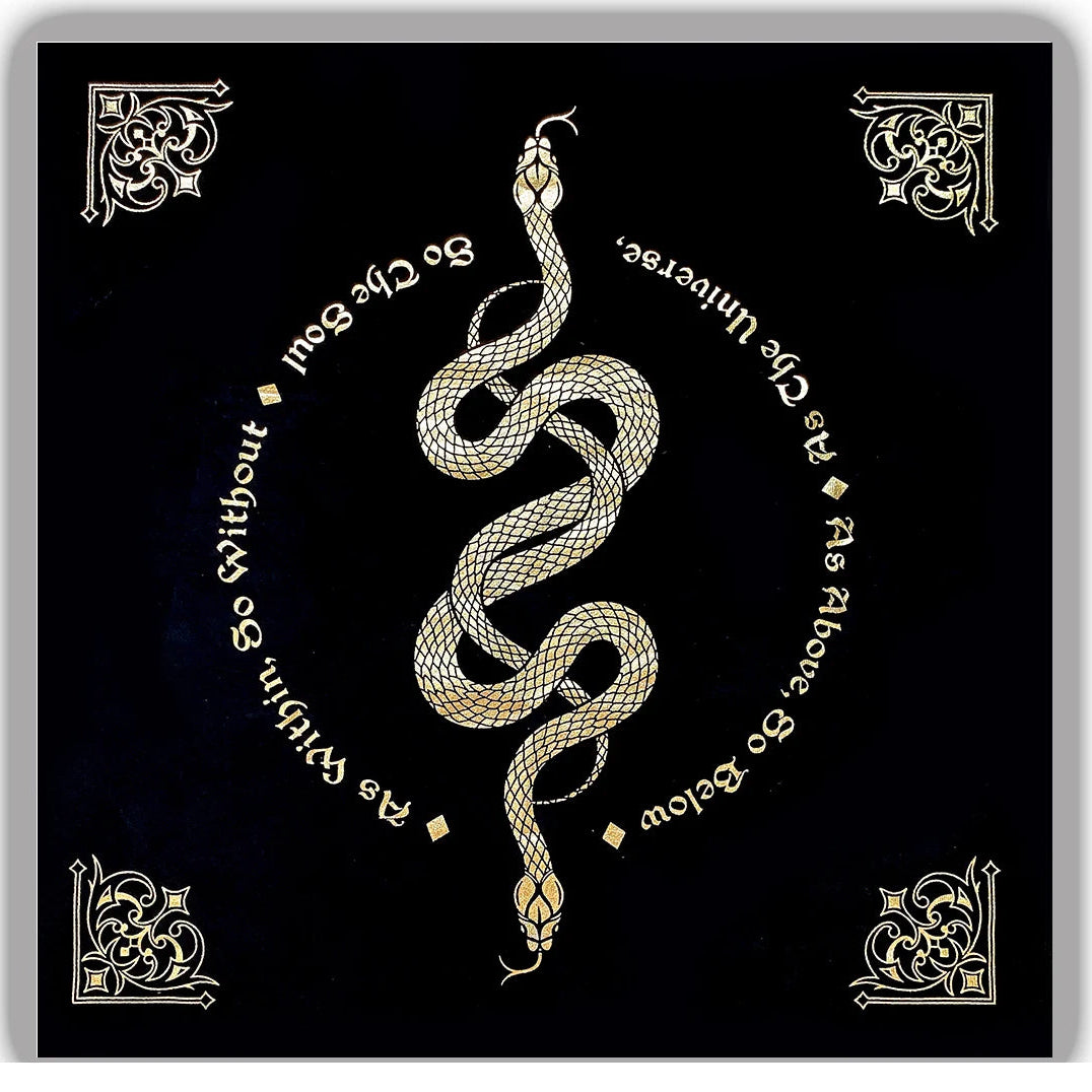 Black Gold Alchemical Sigil Altar Cloth - Lucky Girl Gifts