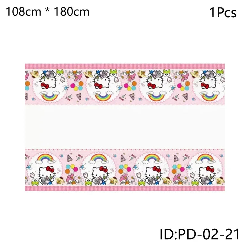 Hello Kitty border with rainbows and stars on a white background